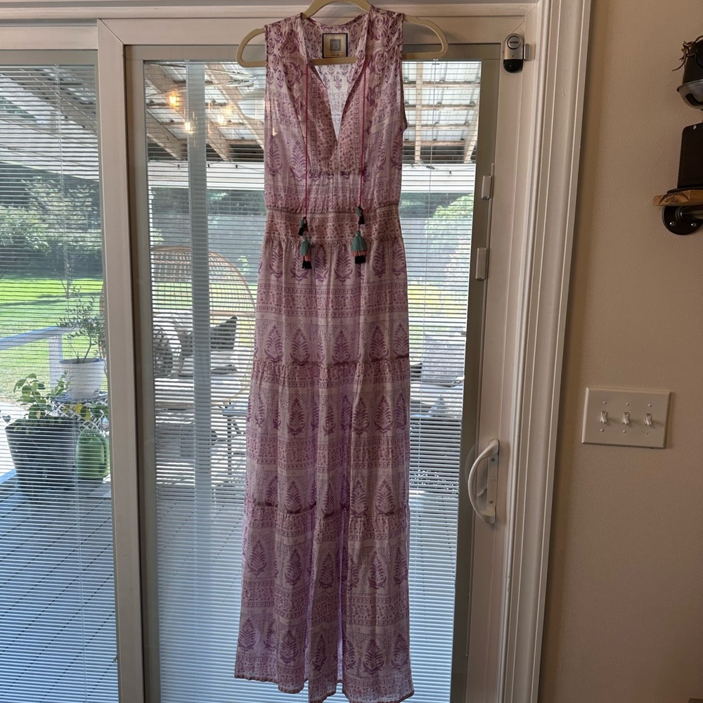 Alicia Bell Purple pattern Sleeveless Maxi Dress with Tassels